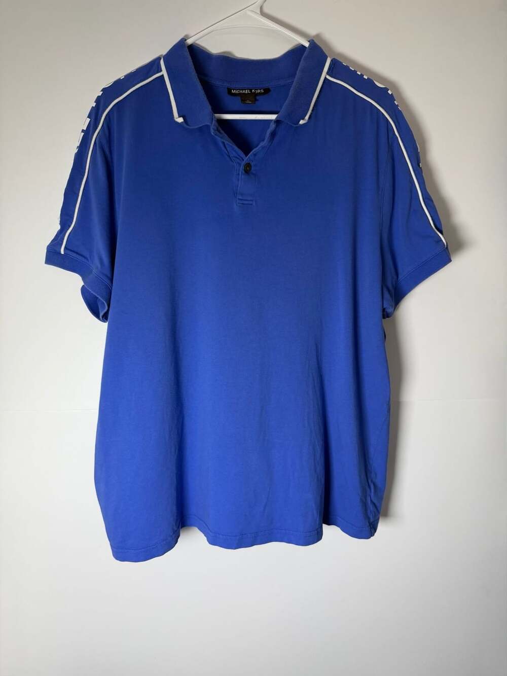 Michael Kors Polo Size XL Blue Logo Shoulder Short Sleeve